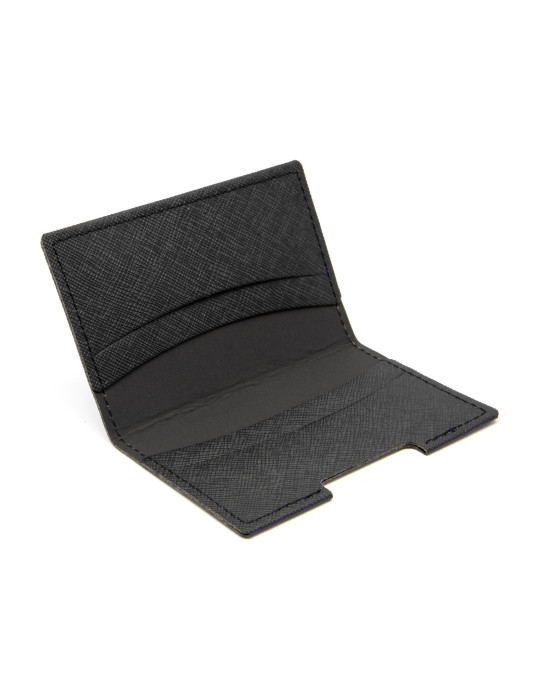 Porte-cartes folio noir grainé en simili-cuir personnalisé