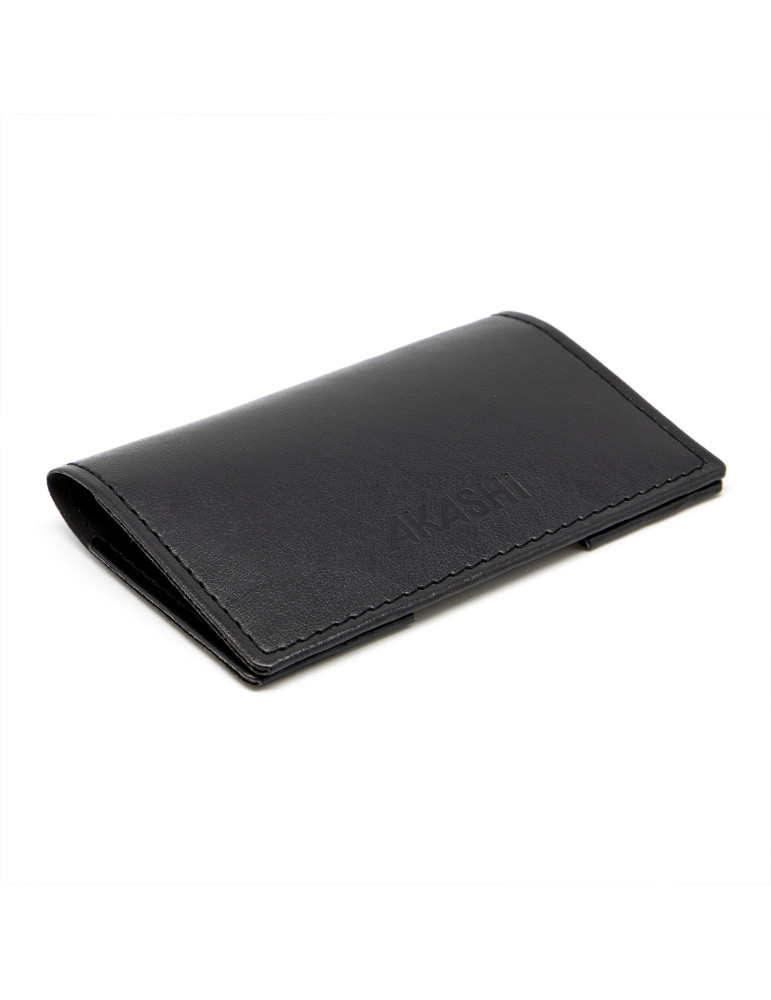 Porte-cartes folio en simili-cuir noir lisse personnalisé