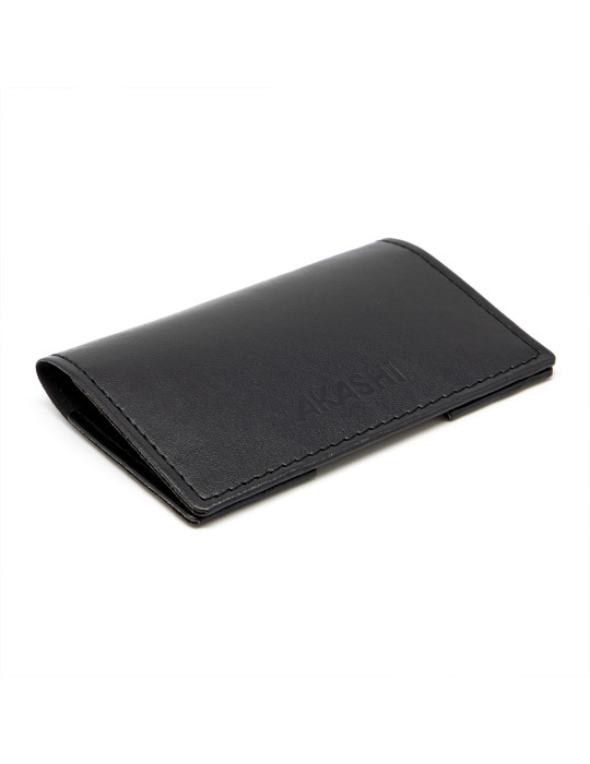Porte-cartes folio en simili-cuir noir lisse personnalisé