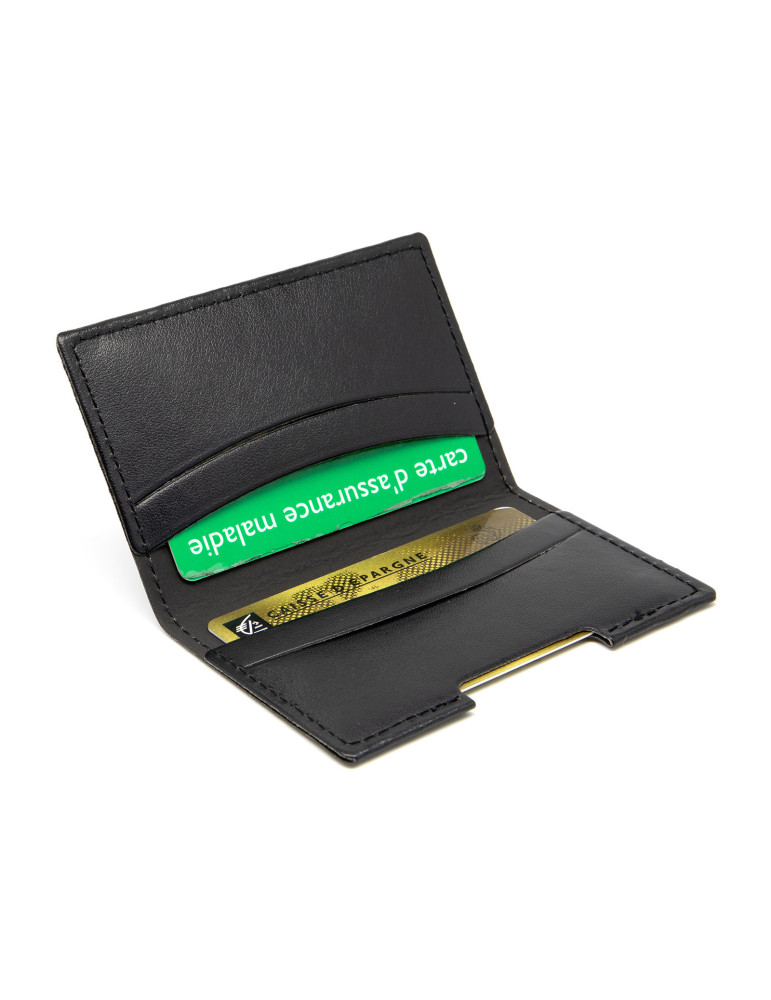 Porte-cartes folio en simili-cuir noir lisse personnalisé