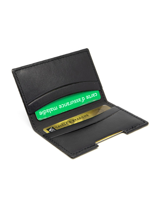 Porte-cartes folio en simili-cuir noir lisse personnalisé