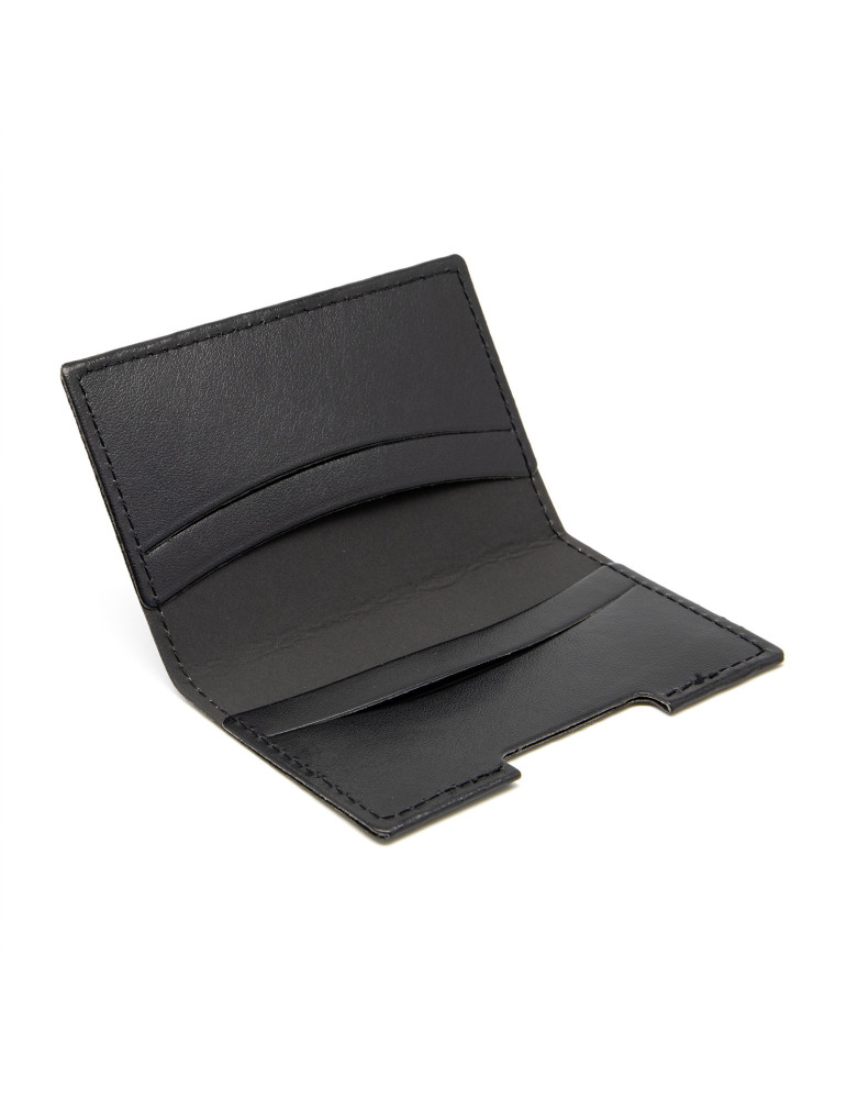 Porte-cartes folio en simili-cuir noir lisse personnalisé