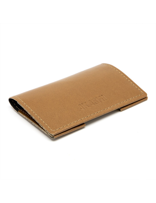Porte-cartes folio marron en simili-cuir personnalisé