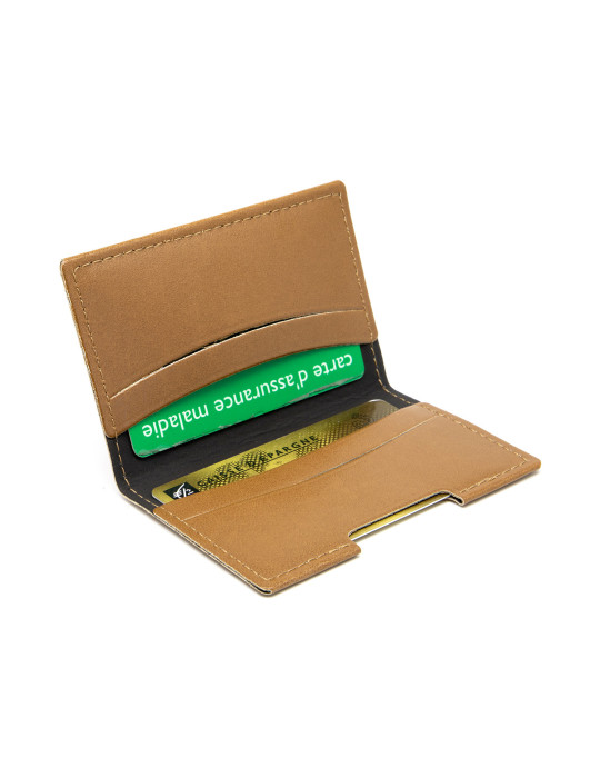 Porte-cartes folio marron en simili-cuir personnalisé