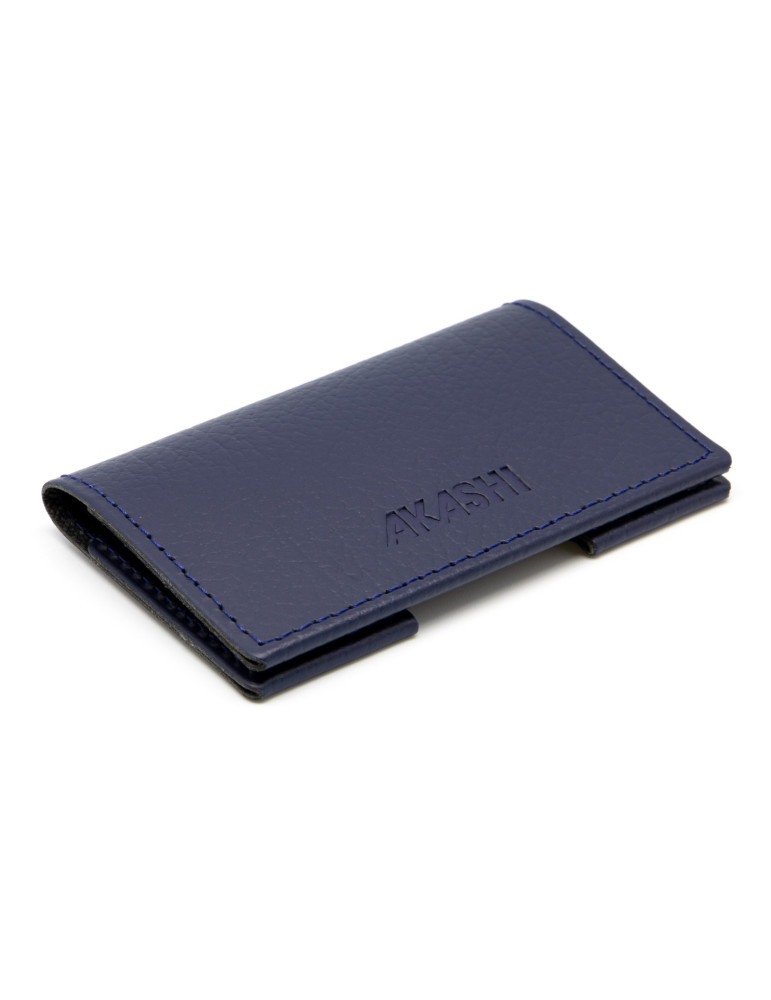 Porte-cartes folio bleu marine en cuir recyclé personnalisé