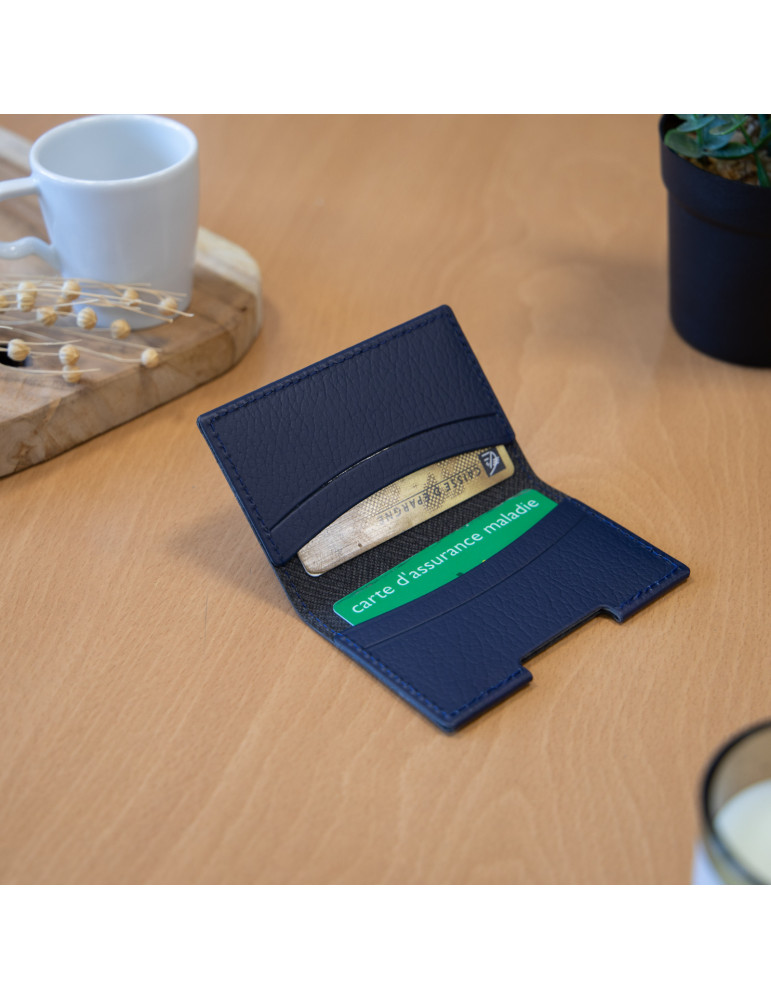 Porte-cartes folio bleu marine en cuir recyclé personnalisé