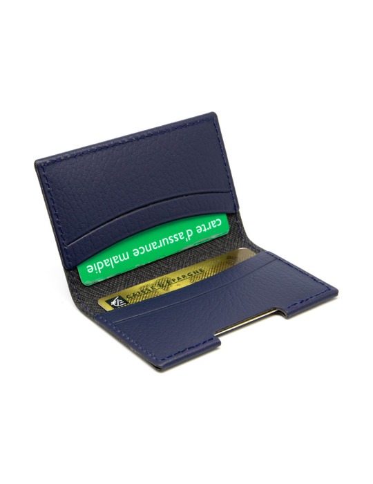Porte-cartes folio bleu marine en cuir recyclé personnalisé
