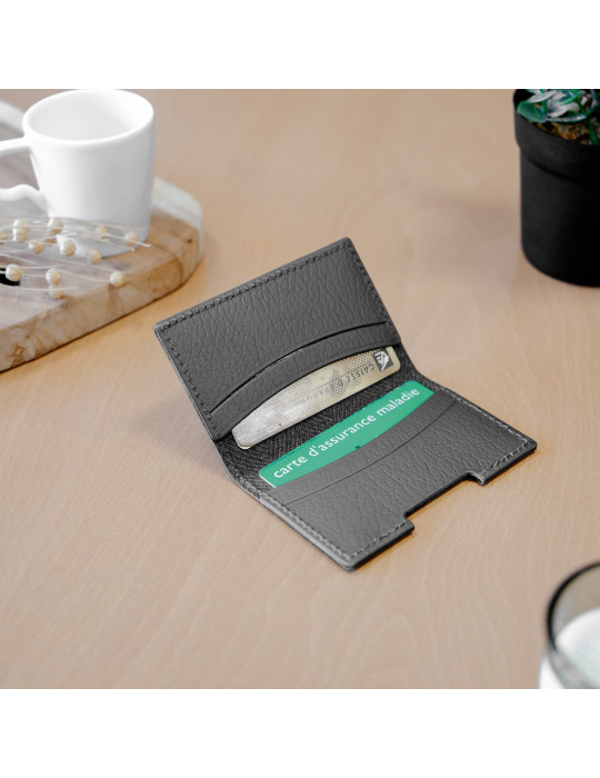 Porte-cartes folio gris en cuir recyclé personnalisable