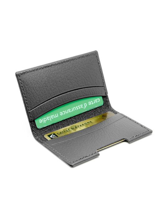 Porte-cartes folio gris en cuir recyclé personnalisable