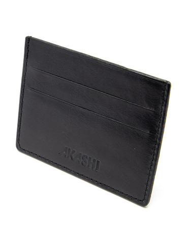 Porte-cartes horizontal en cuir noir à personnaliser
