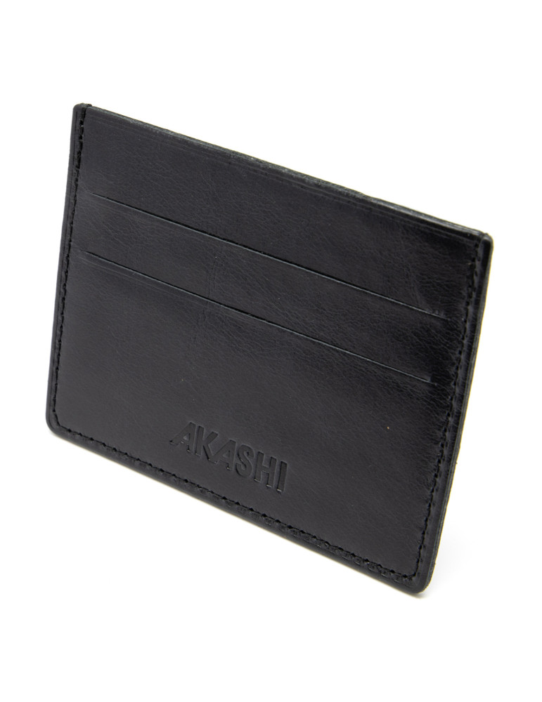 Porte-cartes horizontal en cuir noir à personnaliser