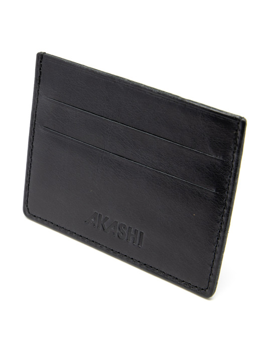 Porte-cartes horizontal en cuir noir à personnaliser