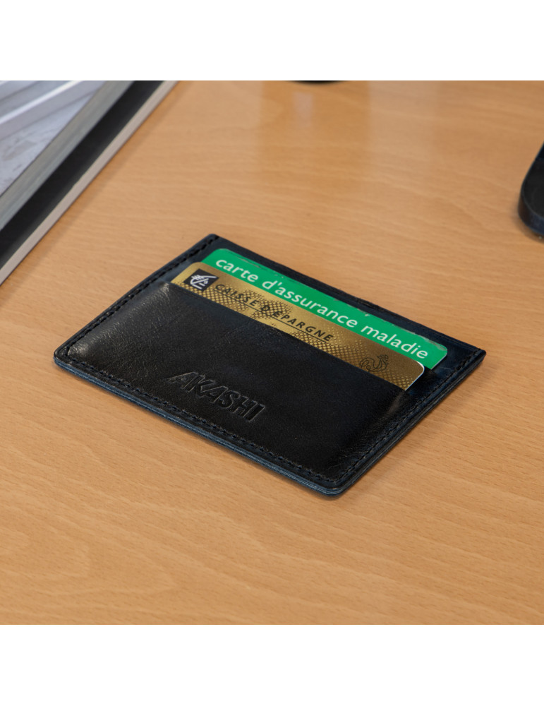 Porte-cartes horizontal en cuir noir à personnaliser