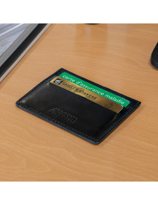 Porte-cartes horizontal en cuir noir à personnaliser