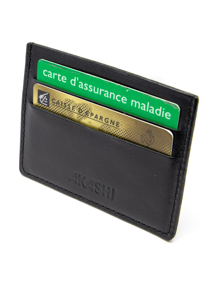 Porte-cartes horizontal en cuir noir à personnaliser