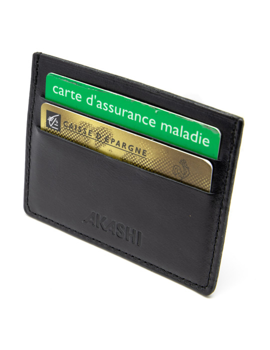 Porte-cartes horizontal en cuir noir à personnaliser
