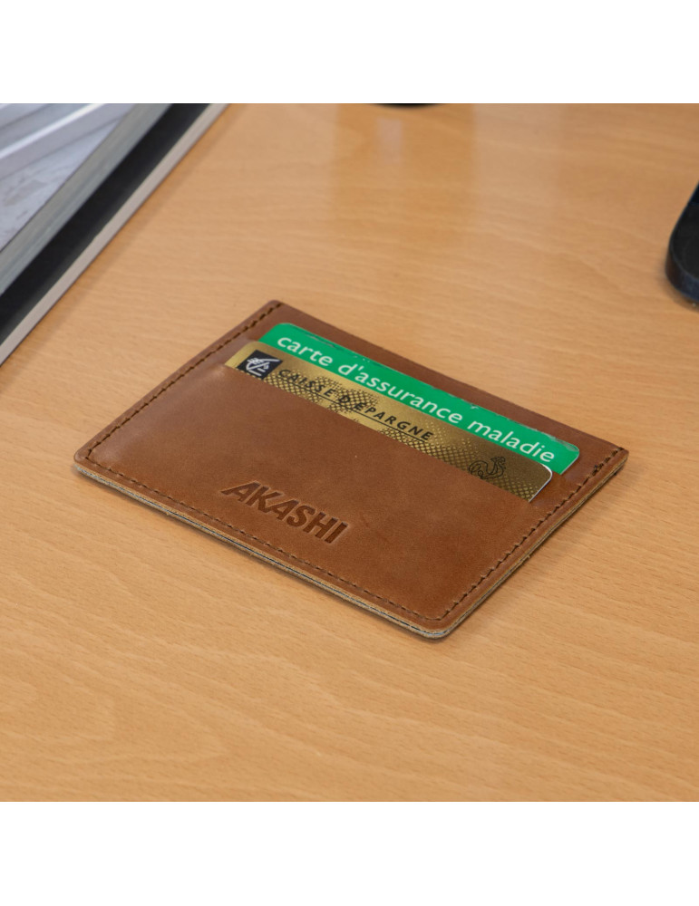 Porte-cartes horizontal en cuir marron foncé
