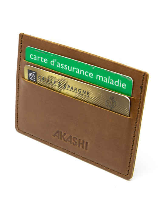 Porte-cartes horizontal en cuir marron foncé