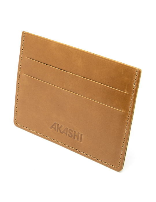 Porte-cartes horizontal en cuir marron clair