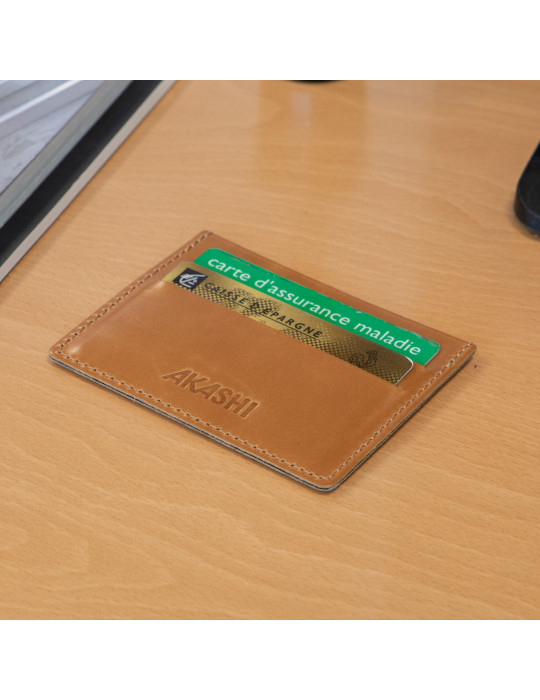 Porte-cartes horizontal en cuir marron clair
