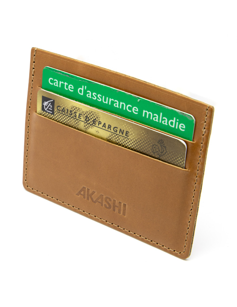 Porte-cartes horizontal en cuir marron clair
