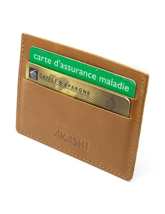 Porte-cartes horizontal en cuir marron clair