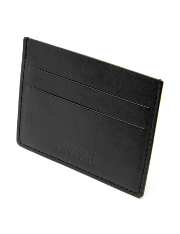 Porte-cartes horizontal noir lisse en similicuir