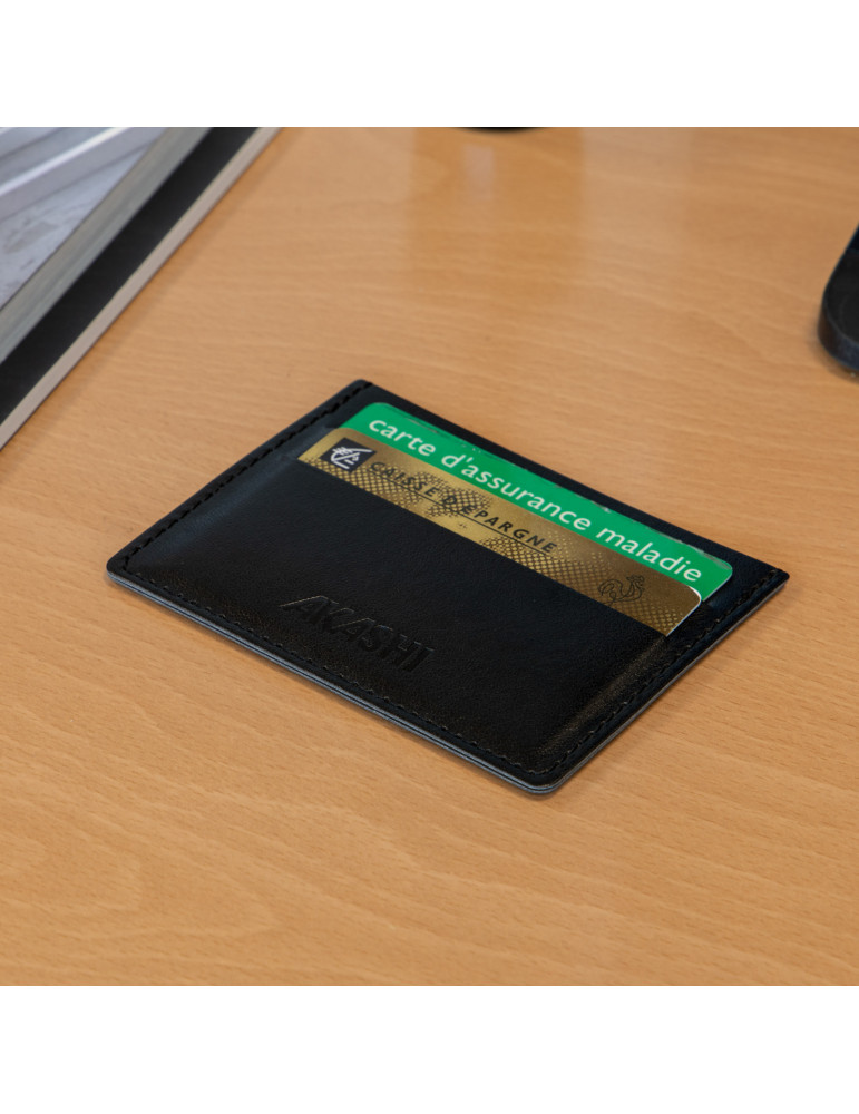 Porte-cartes horizontal noir lisse en similicuir