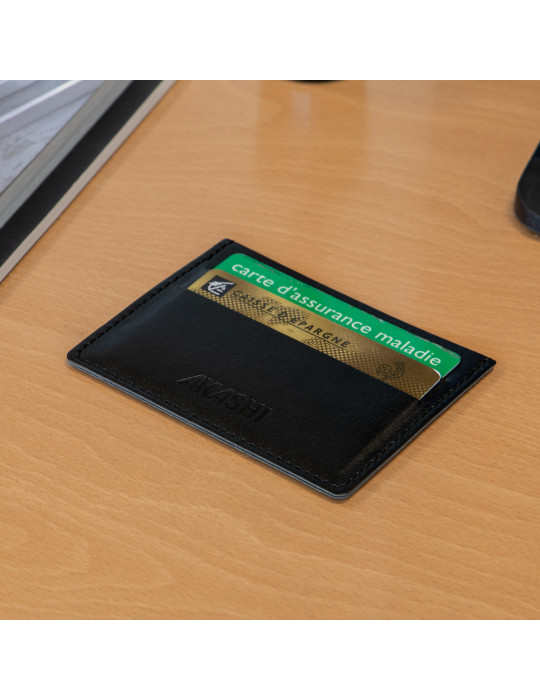 Porte-cartes horizontal noir lisse en similicuir