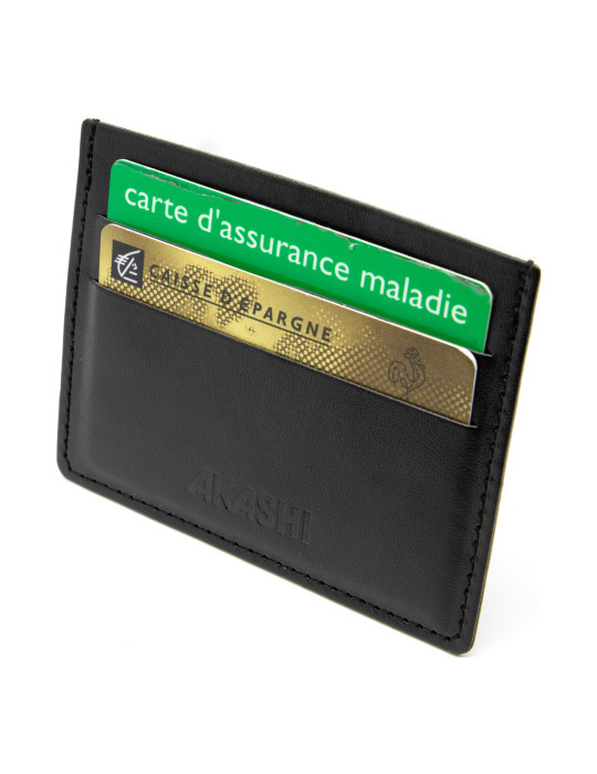 Porte-cartes horizontal noir lisse en similicuir