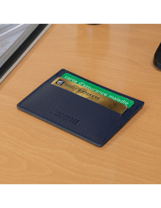 Porte-cartes bleu marine en cuir recyclé