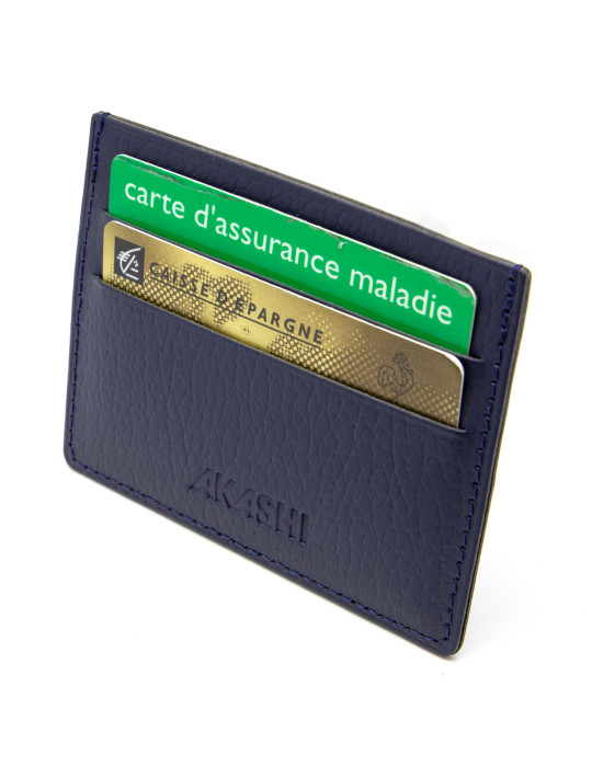 Porte-cartes bleu marine en cuir recyclé