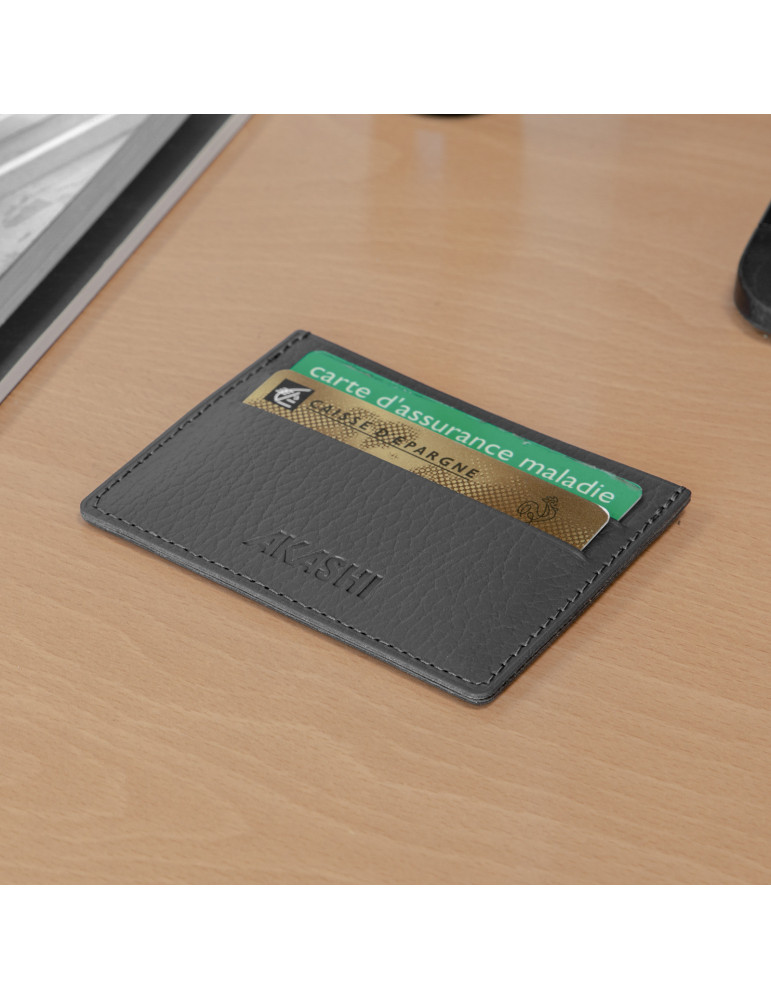 Porte-cartes horizontal en cuir recyclé gris personnalisé