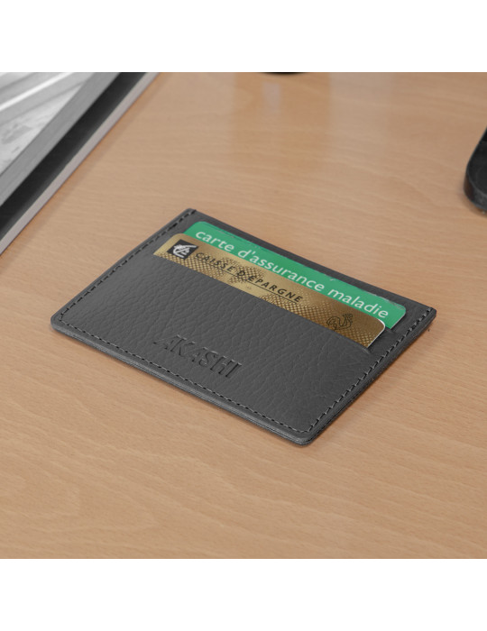 Porte-cartes horizontal en cuir recyclé gris personnalisé