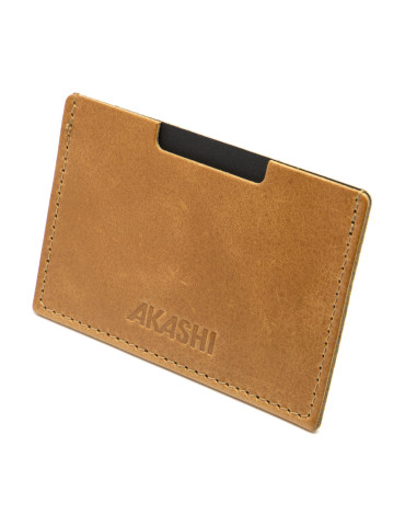 Porte-cartes en cuir véritable marron clair personnalisé