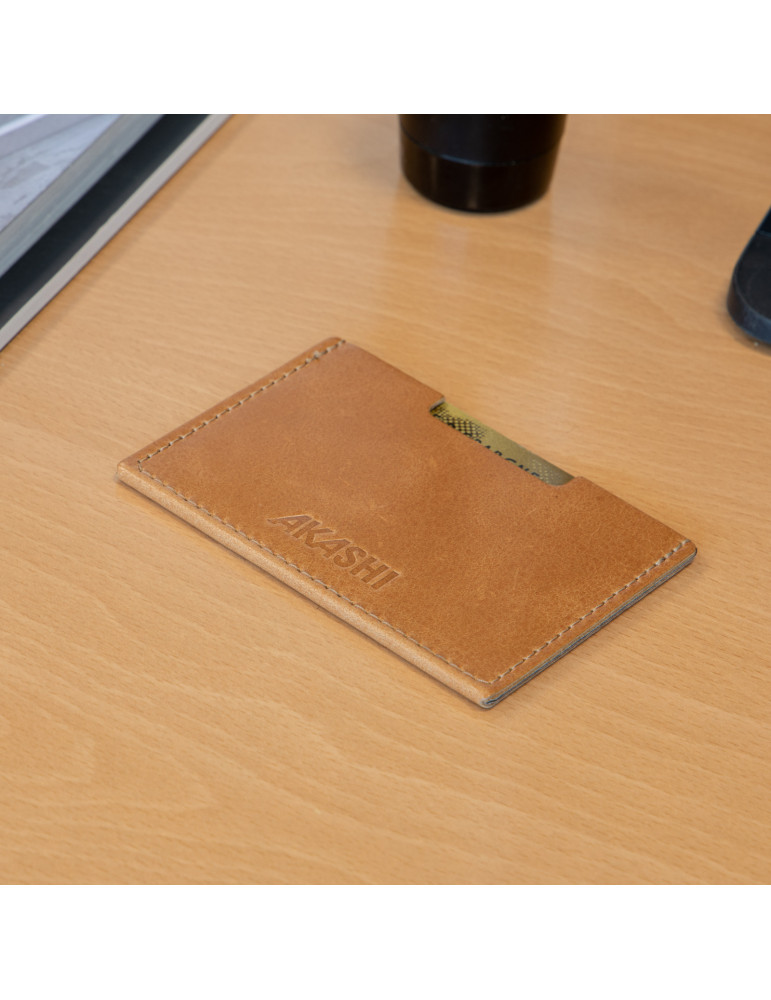 Porte-cartes en cuir véritable marron clair personnalisé