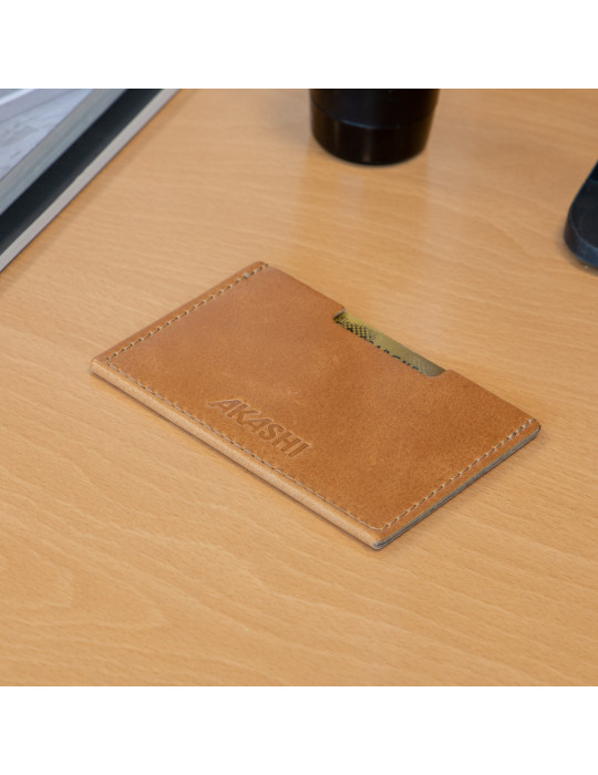 Porte-cartes en cuir véritable marron clair personnalisé