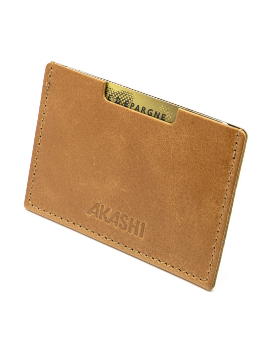 Porte-cartes en cuir véritable marron clair personnalisé