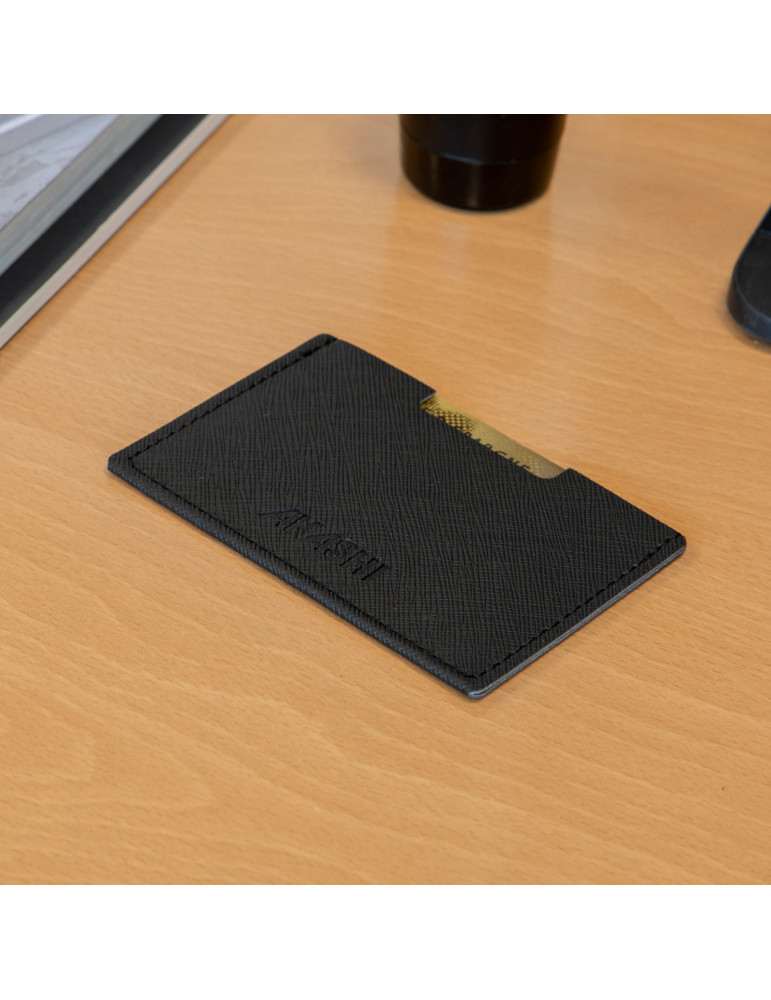 Porte-cartes en simili-cuir noir grainé personnalisable