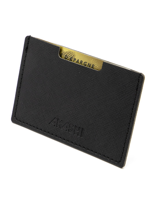 Porte-cartes en simili-cuir noir grainé personnalisable