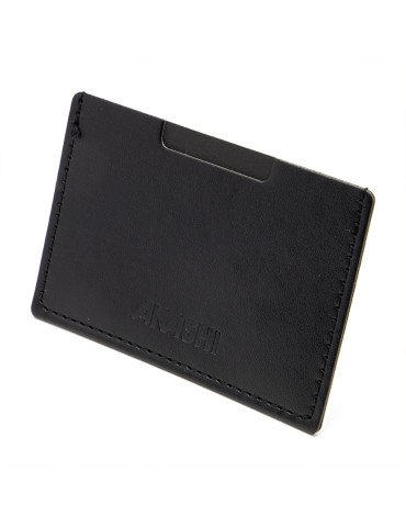 Porte-cartes noir en simili-cuir lisse personnalisable