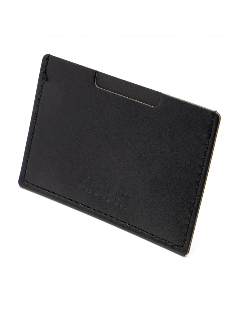 Porte-cartes noir en simili-cuir lisse personnalisable