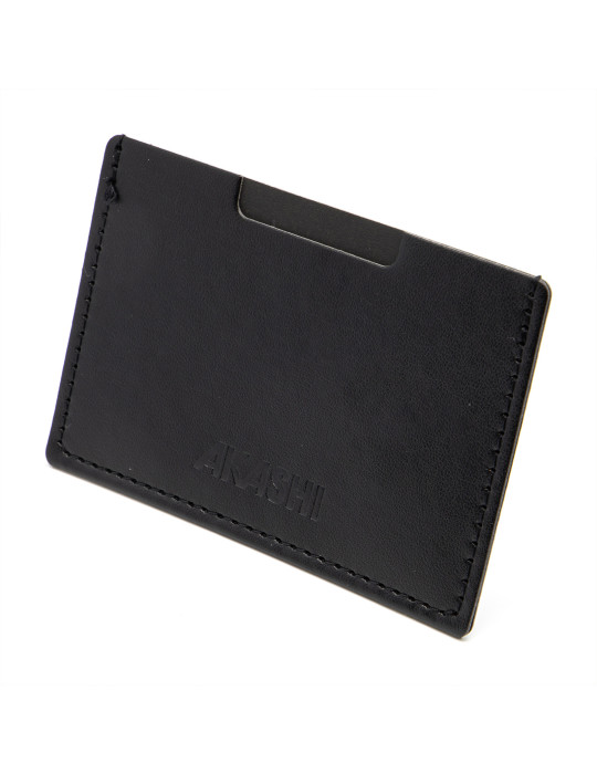 Porte-cartes noir en simili-cuir lisse personnalisable