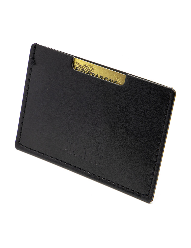 Porte-cartes noir en simili-cuir lisse personnalisable