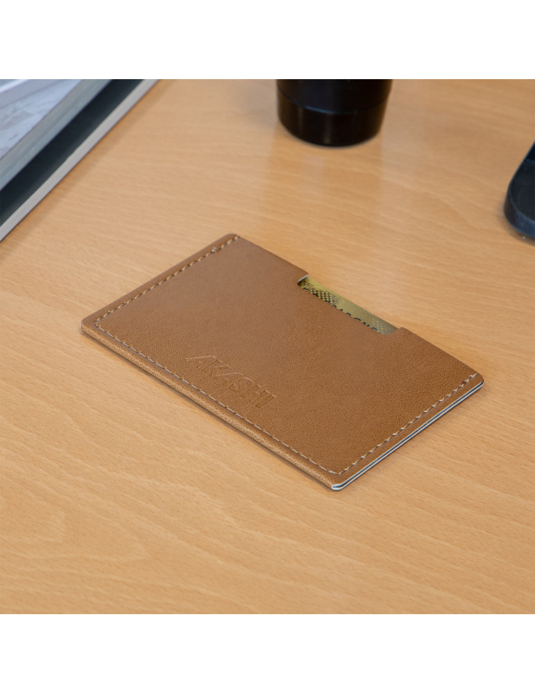 Porte-cartes en simili-cuir marron personnalisable
