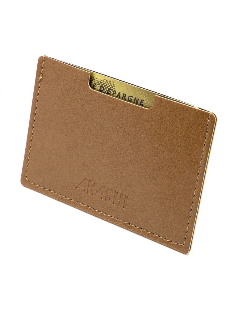 Porte-cartes en simili-cuir marron personnalisable