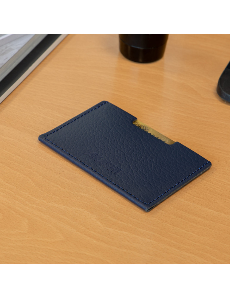 Porte-cartes bleu marine en cuir recyclé personnalisable