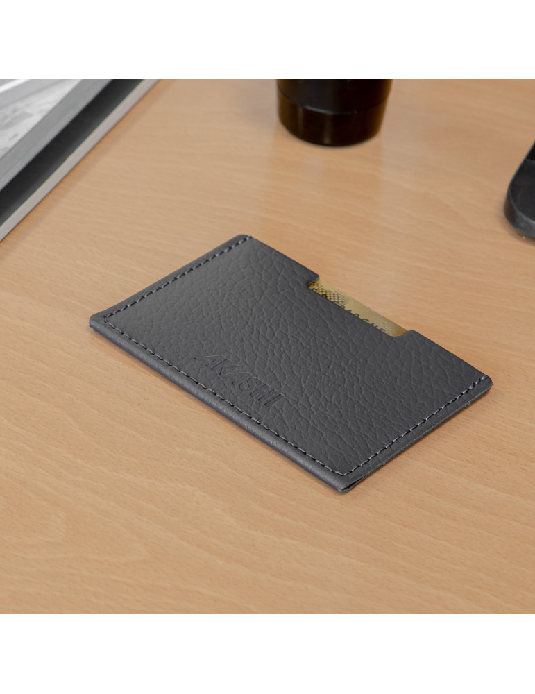 Porte-cartes gris en cuir recyclé personnalisable