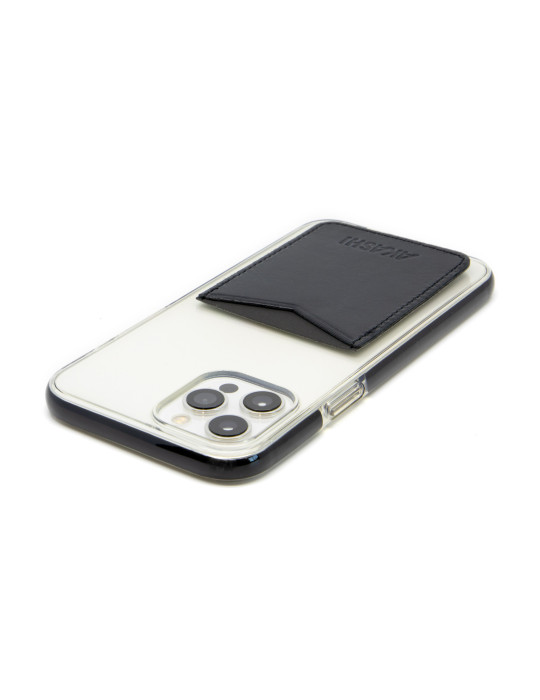 Porte-cartes smartphone en cuir noir personnalisé