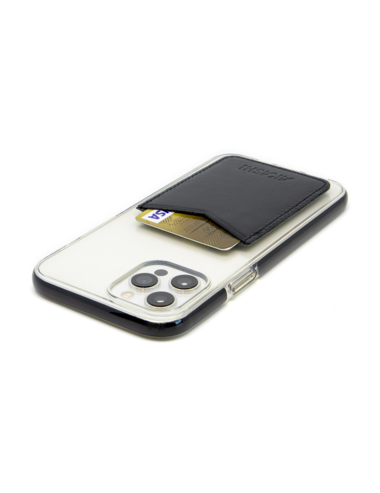 Porte-cartes smartphone en cuir noir personnalisé